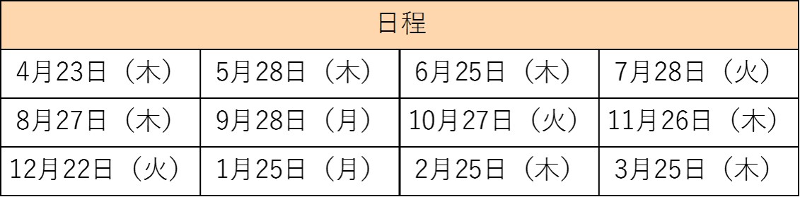 中後期の日程表